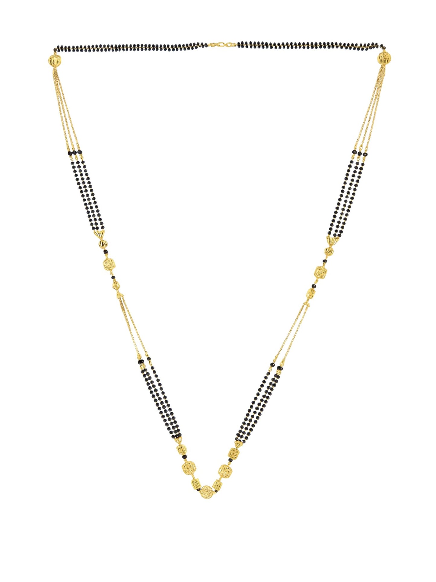 Gold Plated Long Mangalsutra | Black Beads Chain