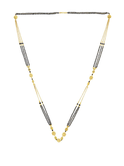 Gold Plated Long Mangalsutra | Black Beads Chain