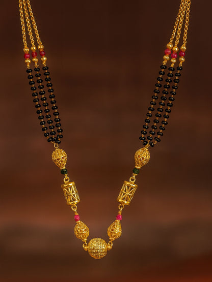 Gold Plated Long Mangalsutra with Black Beads Design