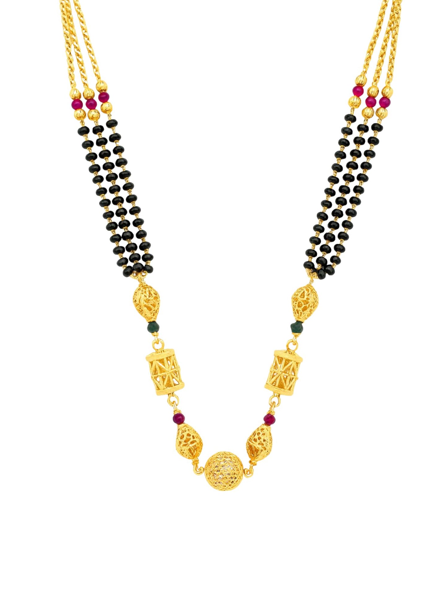 Gold Plated Long Mangalsutra with Black Beads Design