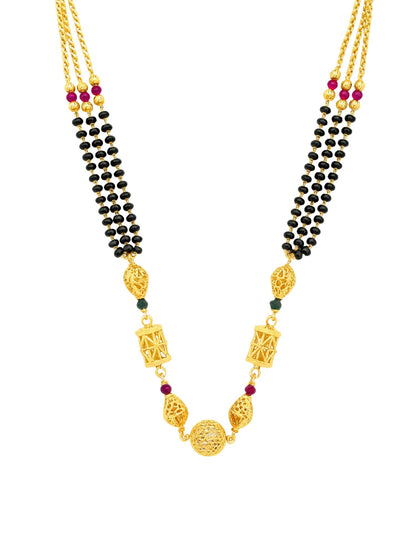 Gold Plated Long Mangalsutra with Black Beads Design