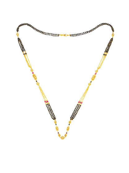 Gold Plated Long Mangalsutra with Black Beads Design