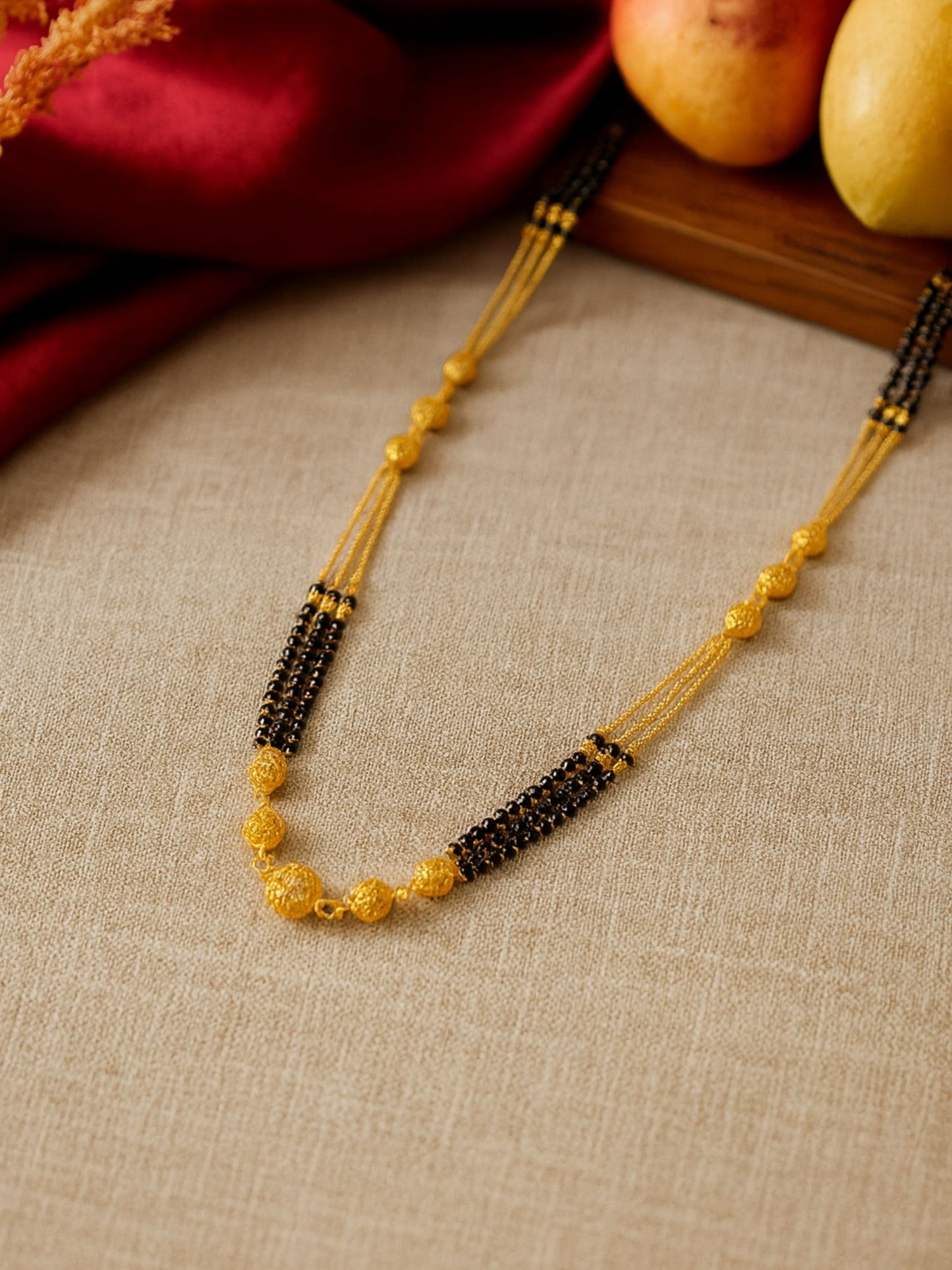 Triple Layer Long Gold Plated Mangalsutra for Women