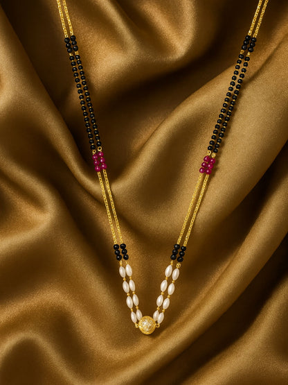 Gold Plated Long Mangalsutra Double Line Pearl Design