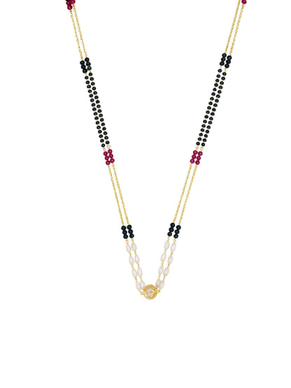 Gold Plated Long Mangalsutra Double Line Pearl Design