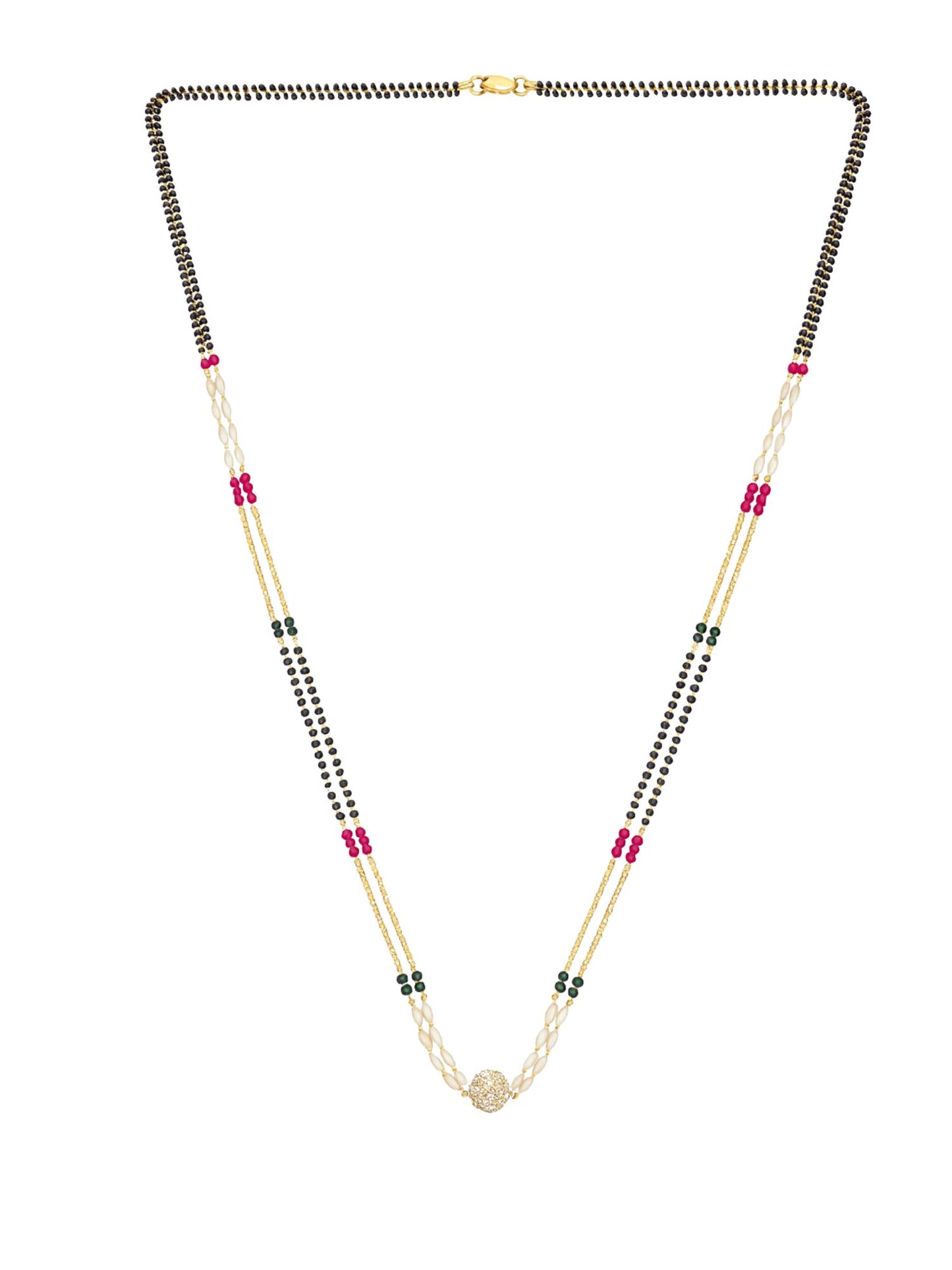 Gold Plated Long Mangalsutra Double Line Pearl Design