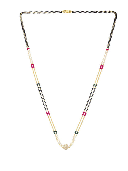 Gold Plated Long Mangalsutra Double Line Pearl Design