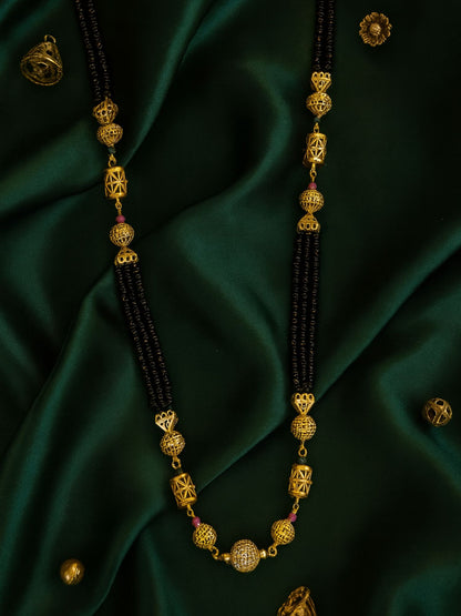 Gold Plated Long Mangalsutra Designs with Double Line Beads