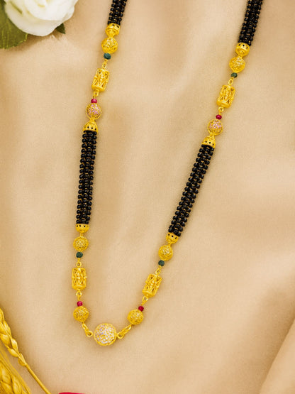 Gold Plated Long Mangalsutra Designs with Double Line Beads