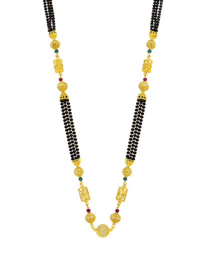 Gold Plated Long Mangalsutra Designs with Double Line Beads
