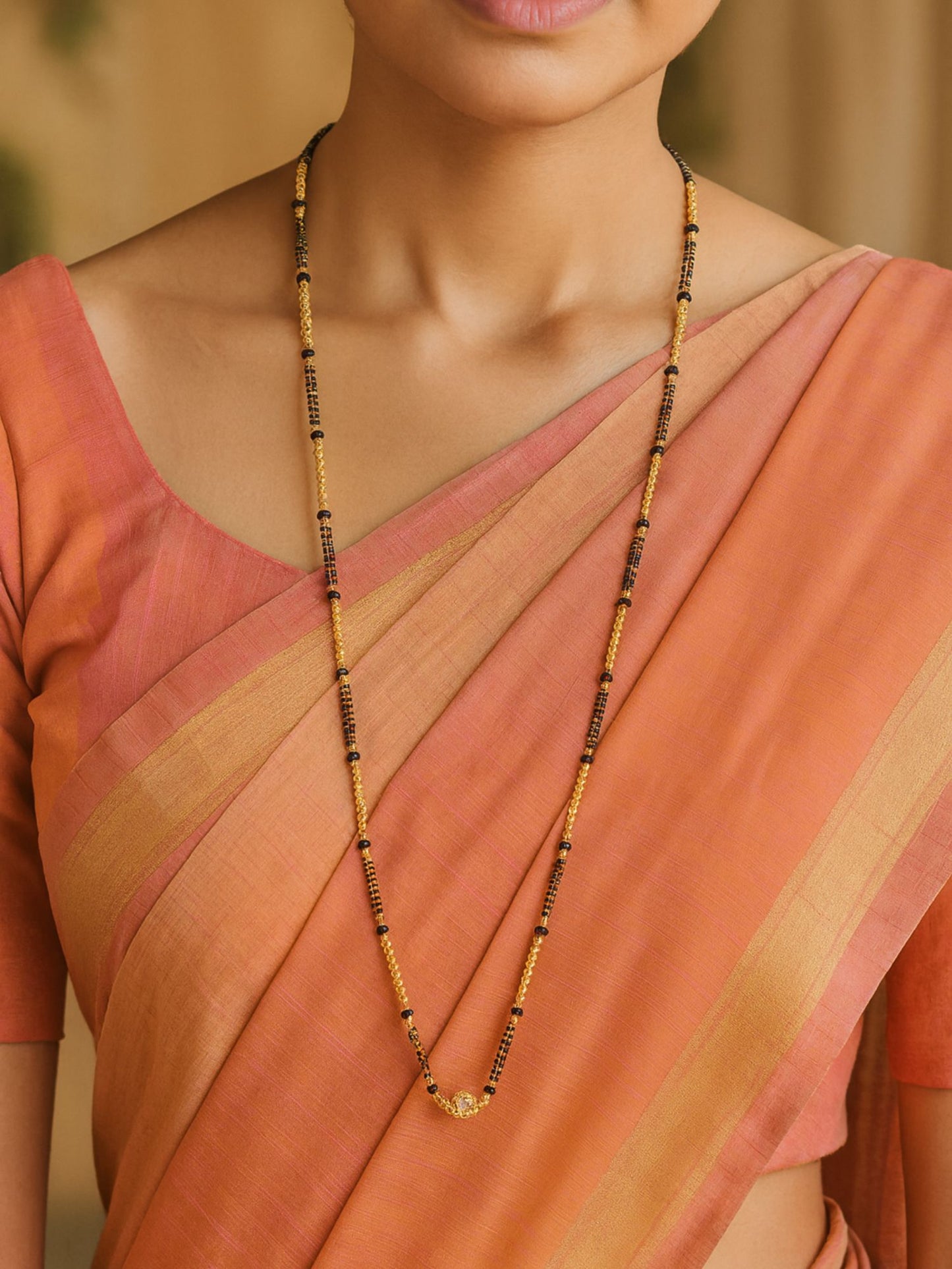 Gold Plated Long Mangalsutra with Double Line Beads