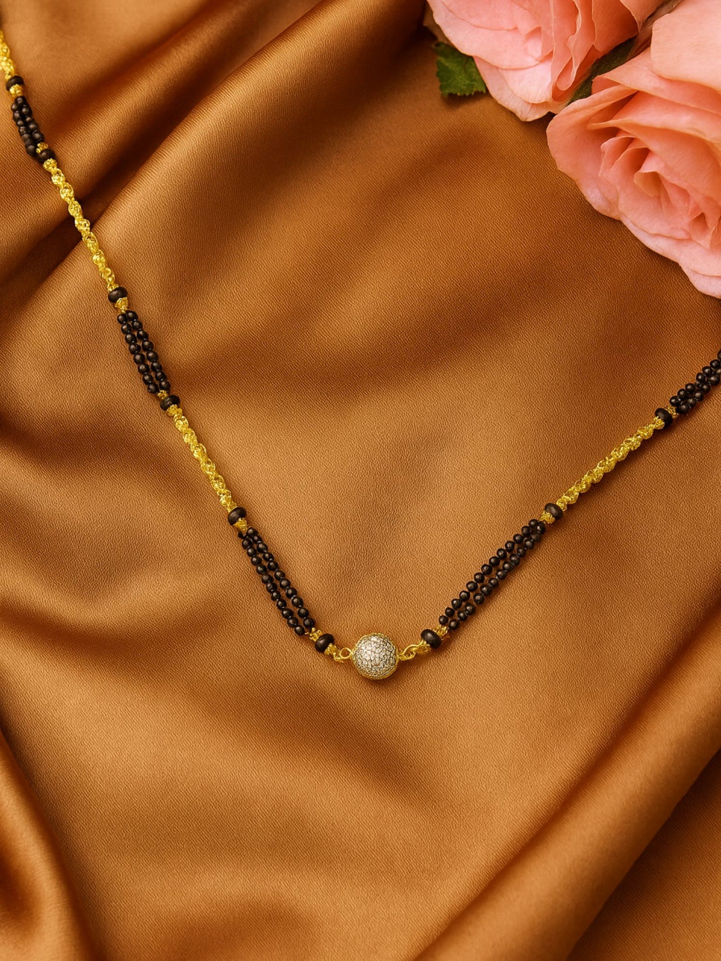Gold Plated Long Mangalsutra with Double Line Beads