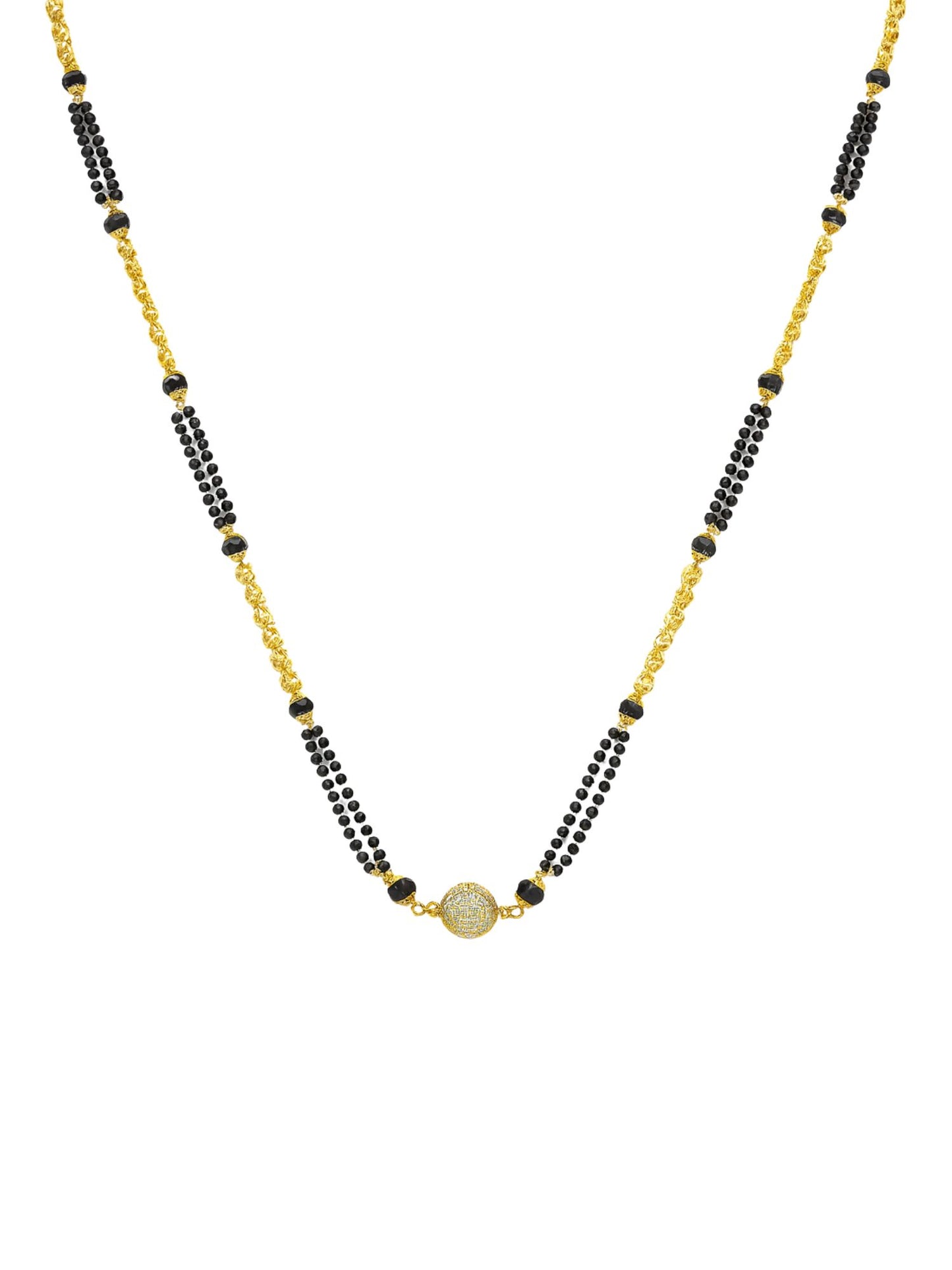 Gold Plated Long Mangalsutra with Double Line Beads