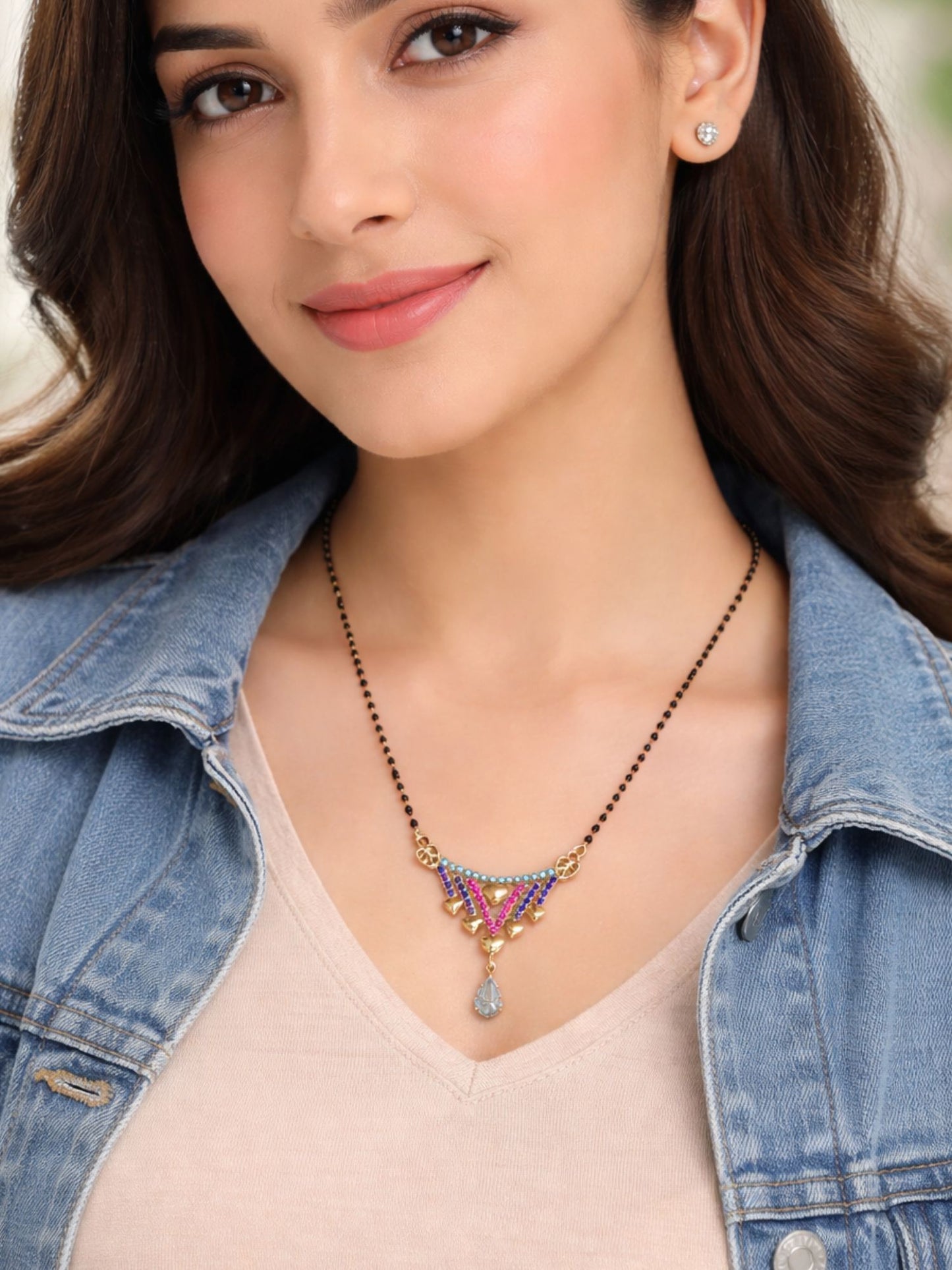 Rose Gold Short Mangalsutra Design with Heart Drop