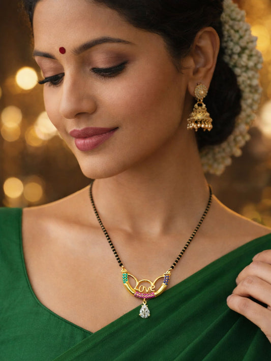 Rose Gold Short Mangalsutra Design with Love Pendant