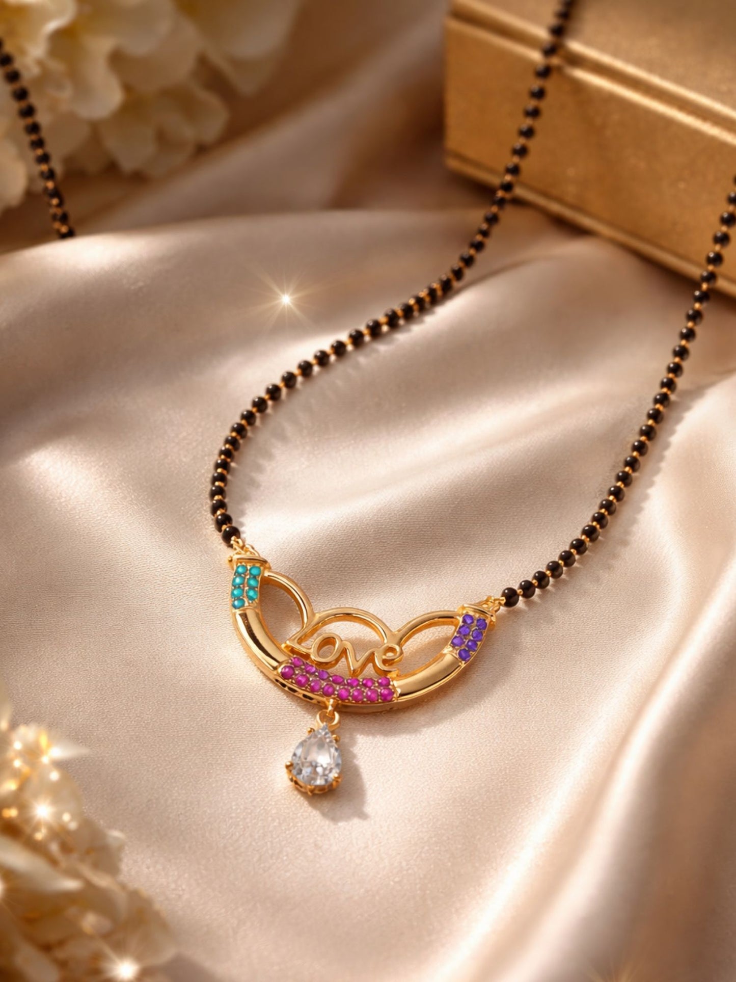 Rose Gold Short Mangalsutra Design with Love Pendant
