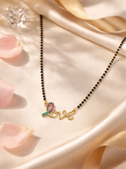 Rose Gold Love Short Mangalsutra Design with Black Beads