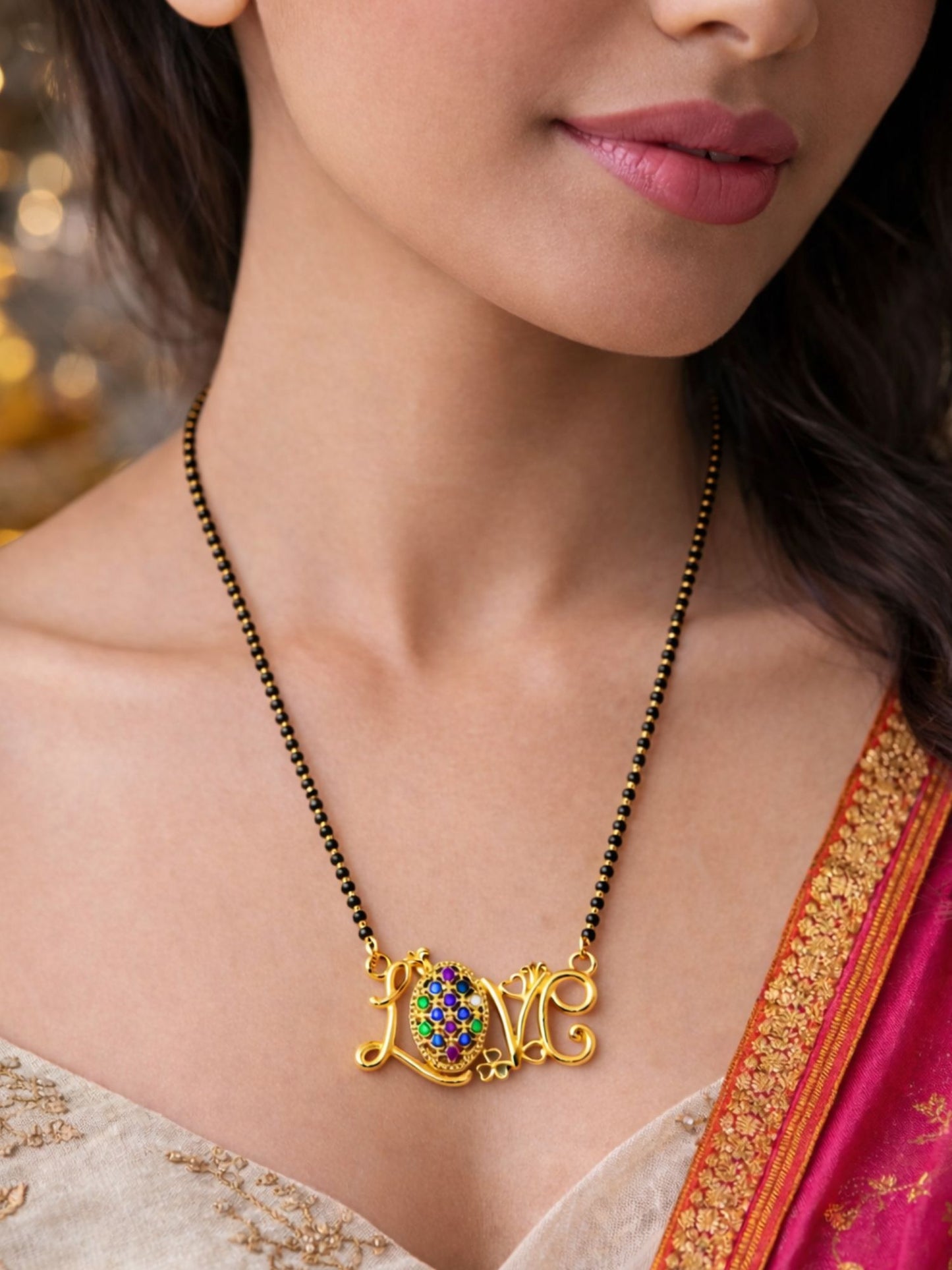 Rose Gold Short Mangalsutra Design Love Pendant for Women