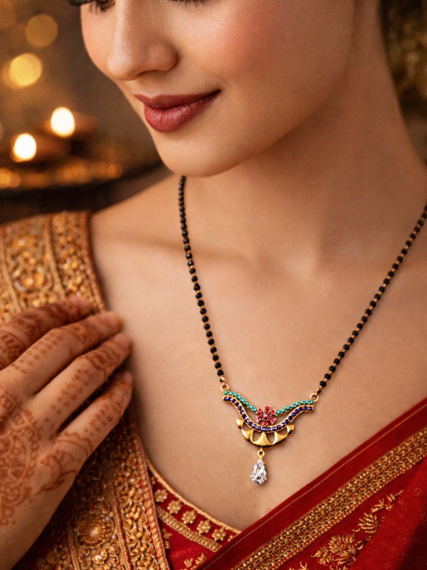 Short Mangalsutra Design Rose Gold Beads Pendant