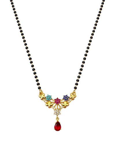 Rose Gold Short Mangalsutra Design Floral Pendant Chain