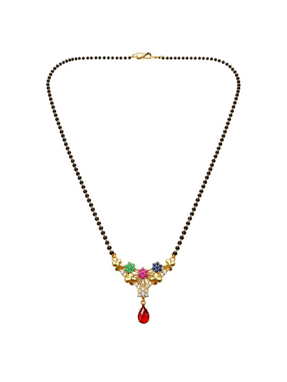 Rose Gold Short Mangalsutra Design Floral Pendant Chain