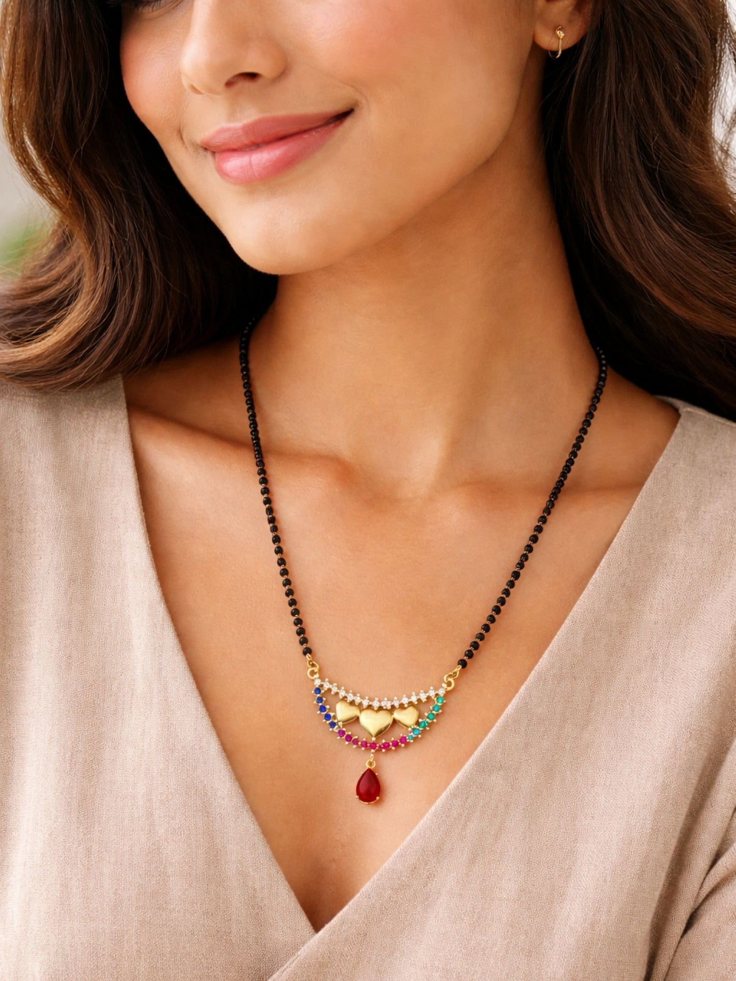 Short Mangalsutra Design Rose Gold Heart Pendant