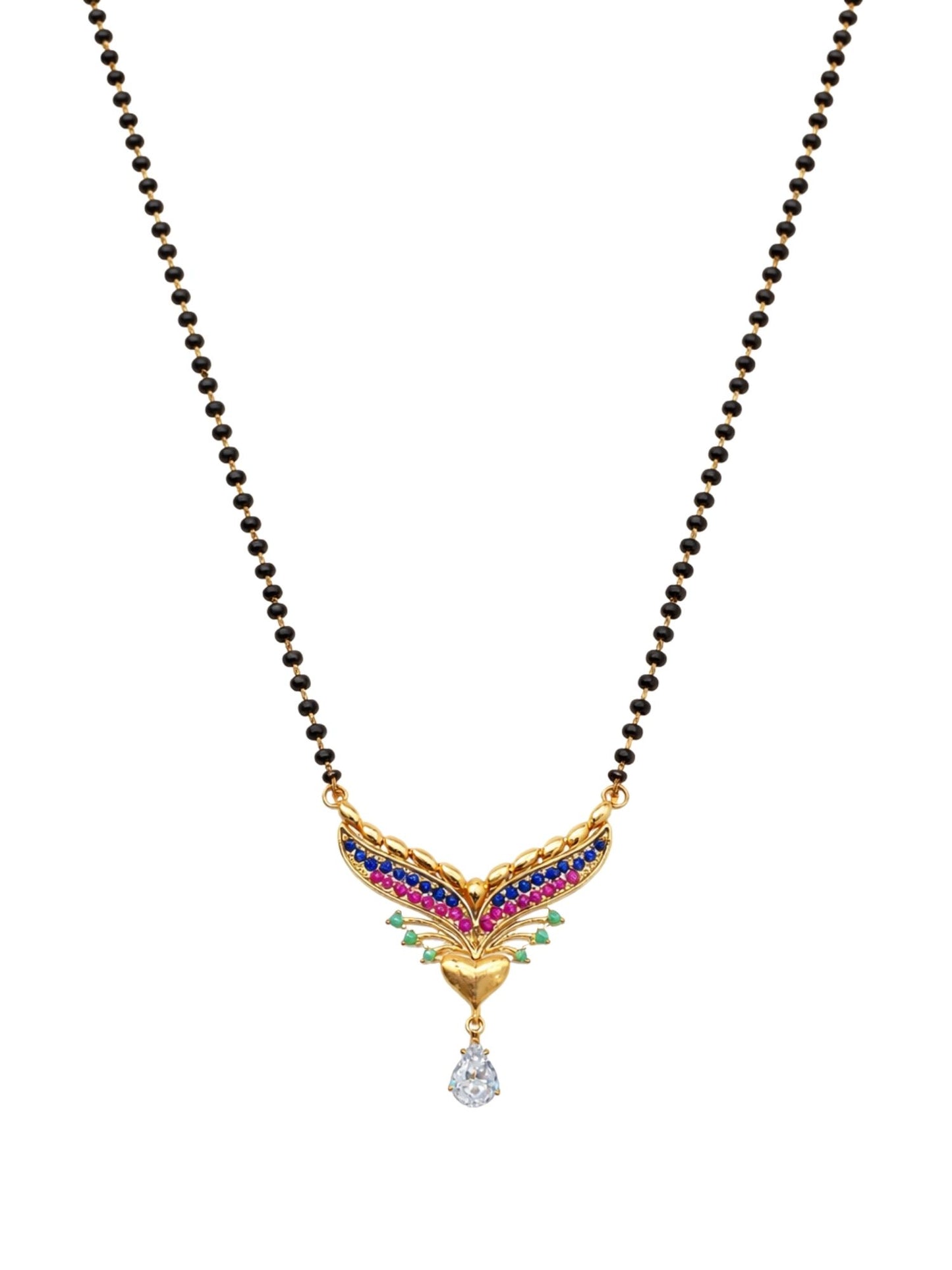 Short Mangalsutra Design Rose Gold Beads Colorful Stones Pendant