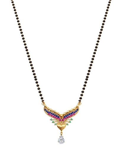 Short Mangalsutra Design Rose Gold Beads Colorful Stones Pendant