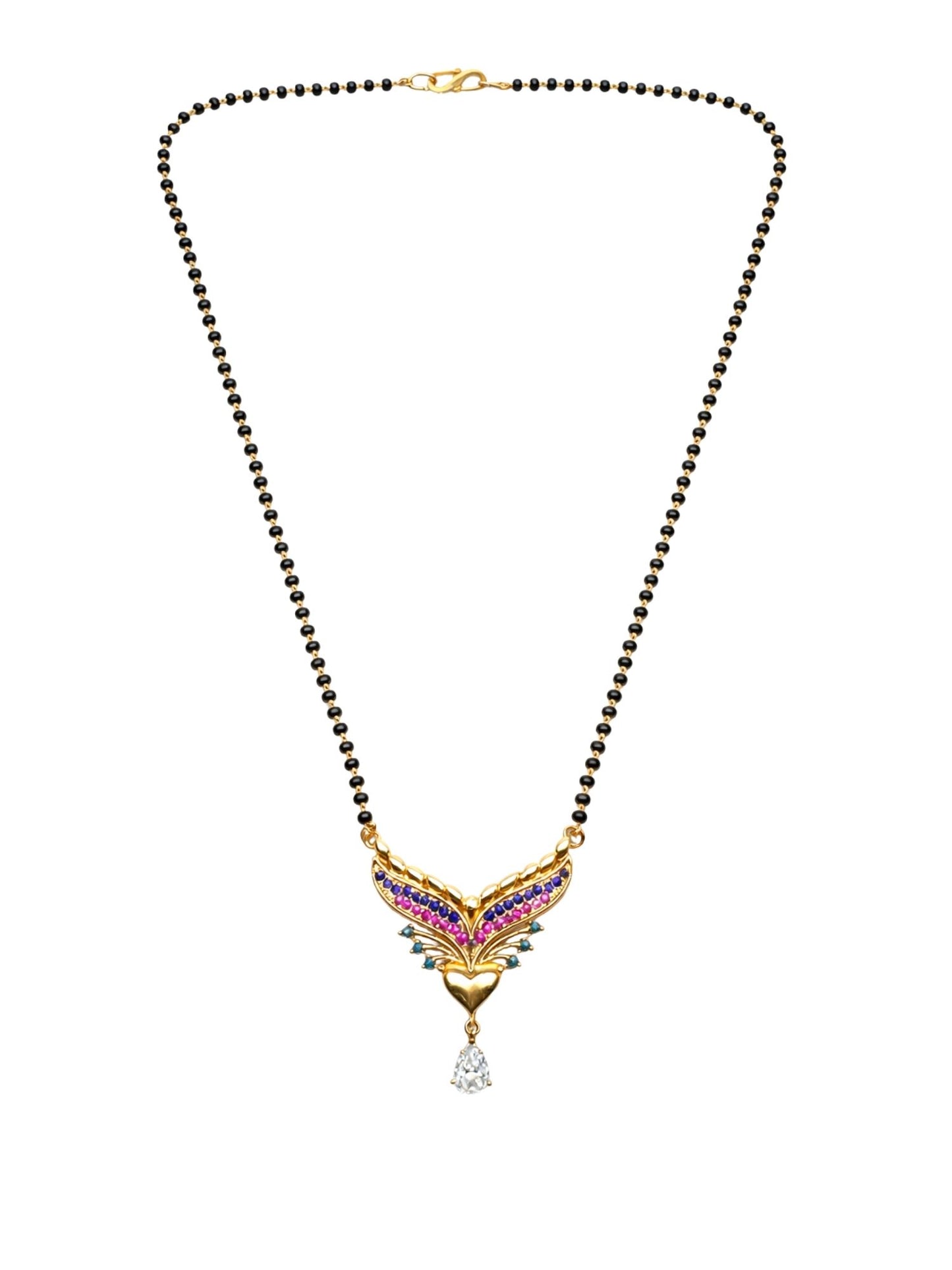 Short Mangalsutra Design Rose Gold Beads Colorful Stones Pendant