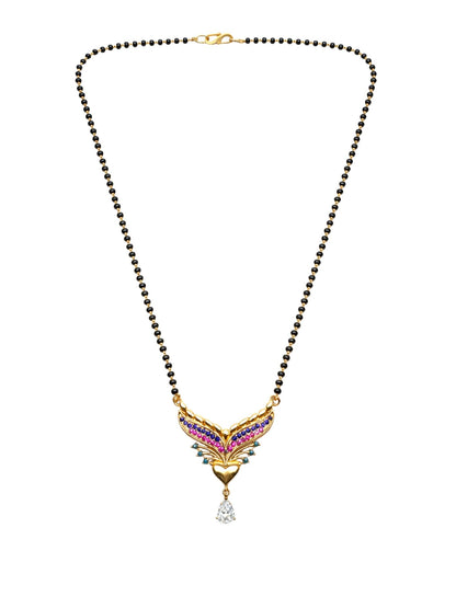 Short Mangalsutra Design Rose Gold Beads Colorful Stones Pendant