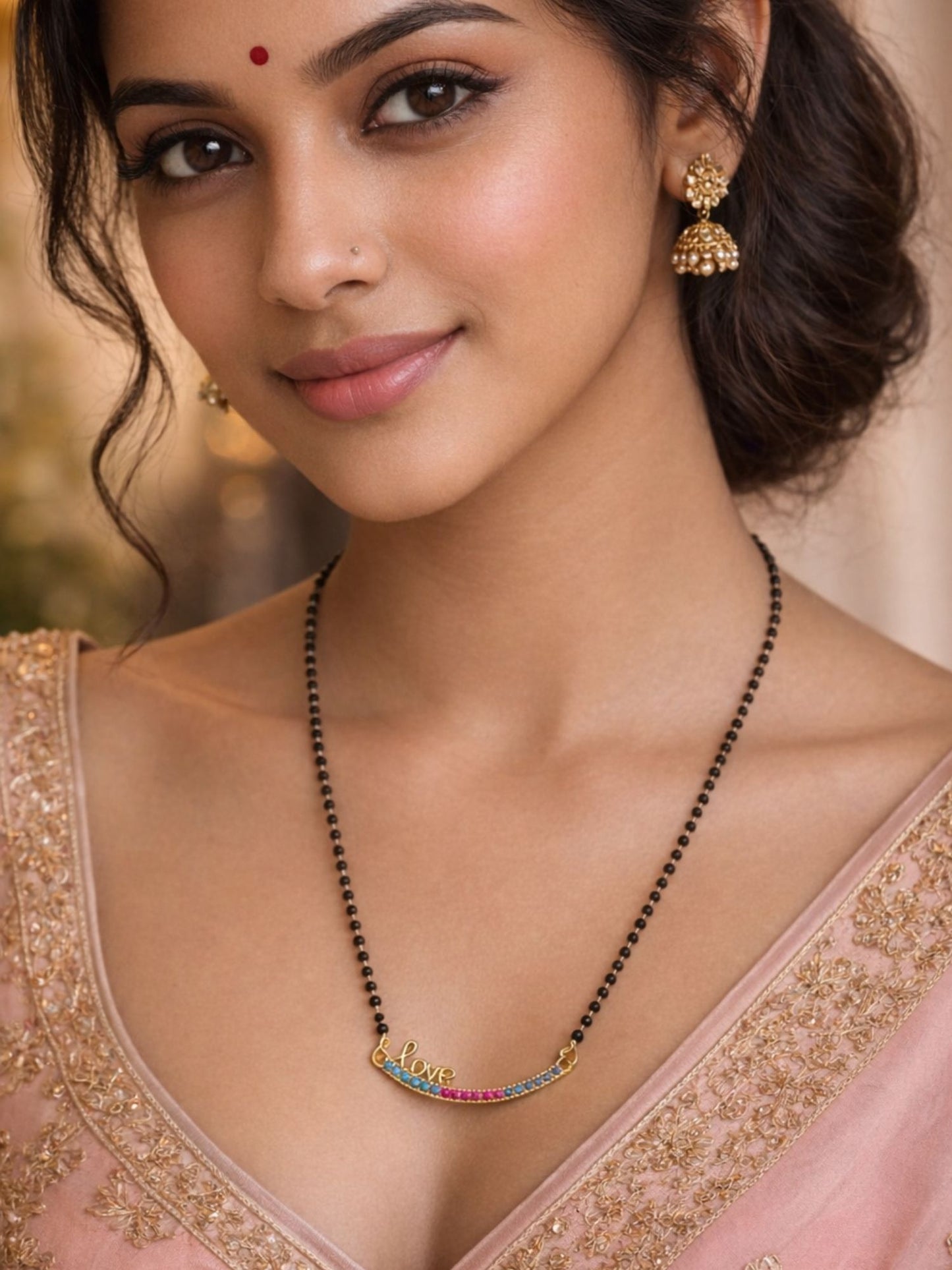 Rose Gold Short Mangalsutra Design Love Pendant Necklace