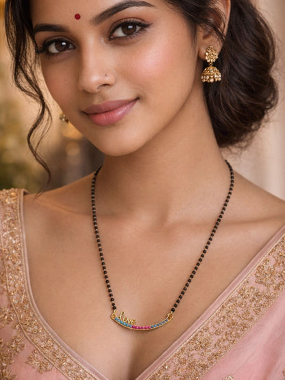 Rose Gold Short Mangalsutra Design Love Pendant Necklace