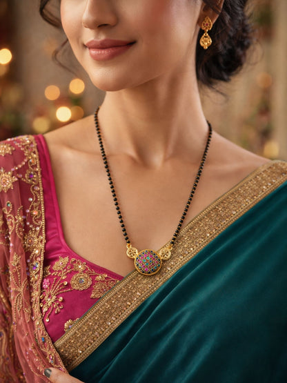 Short Mangalsutra Design Rose Gold Plated Multicolor Pendant