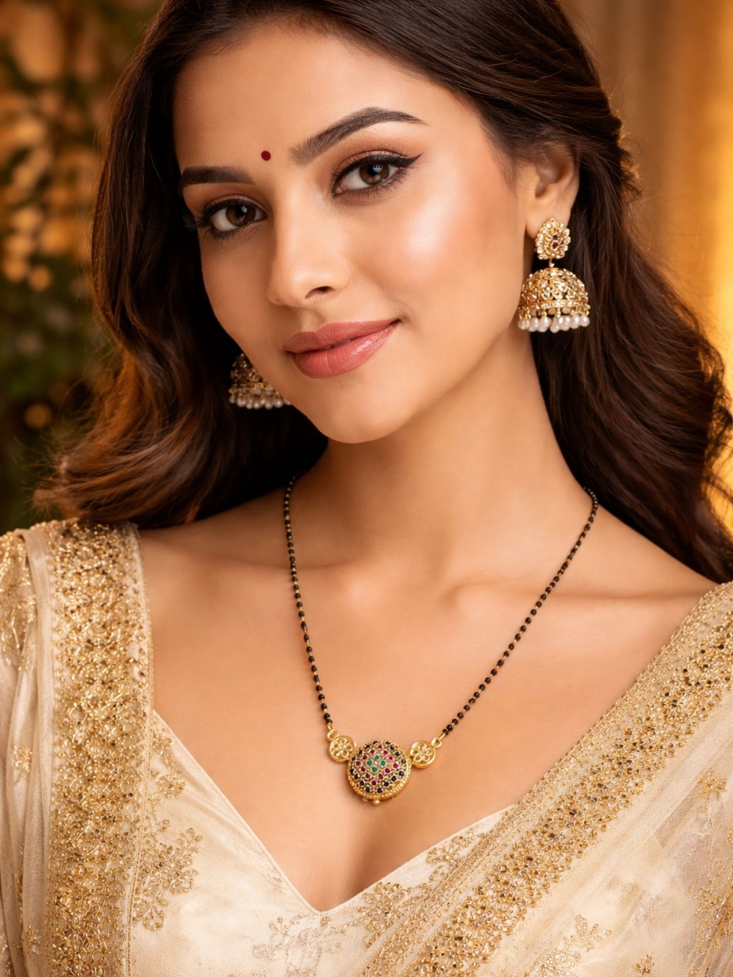 Short Mangalsutra Design Rose Gold Plated Multicolor Pendant