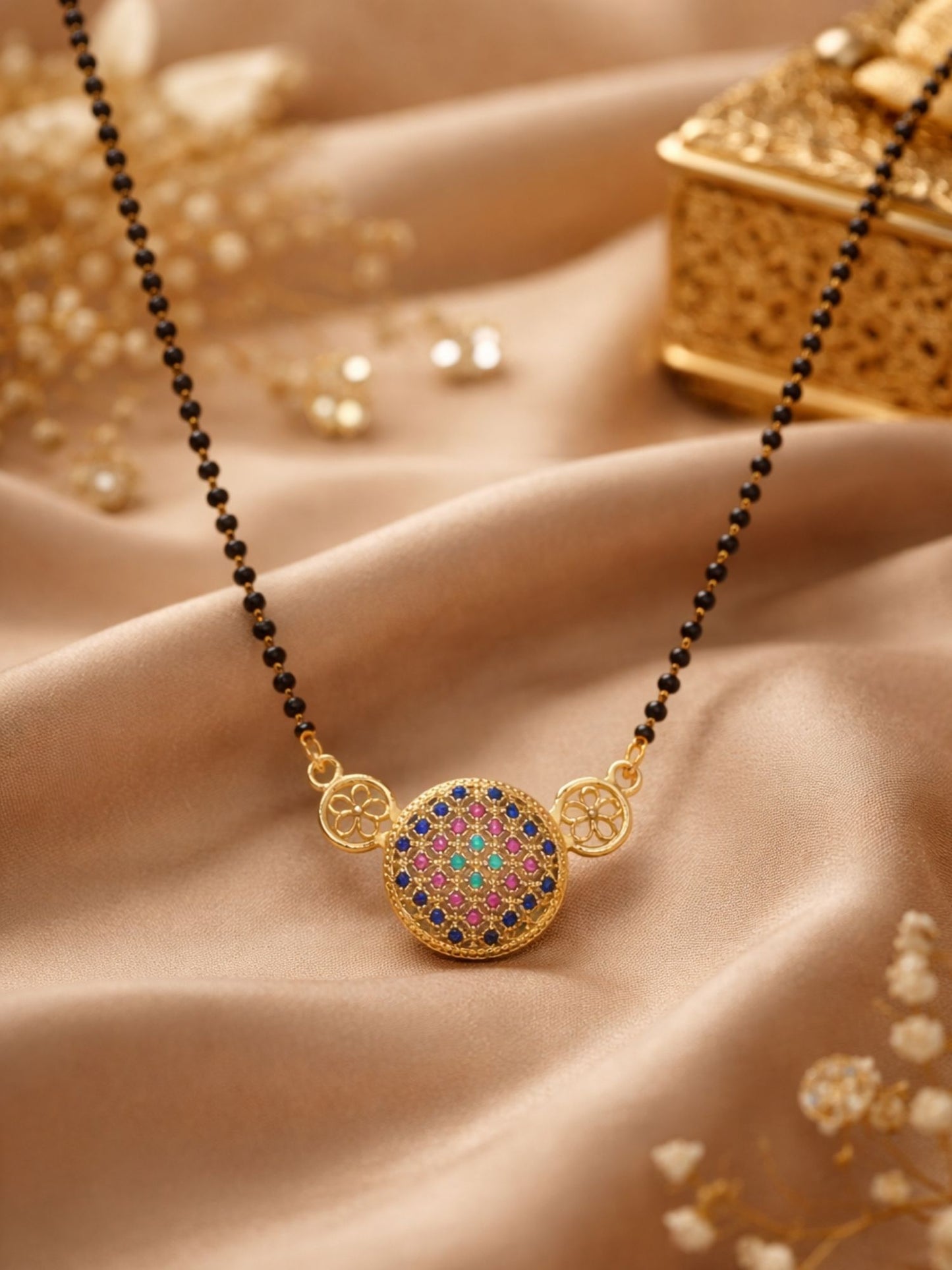 Short Mangalsutra Design Rose Gold Plated Multicolor Pendant