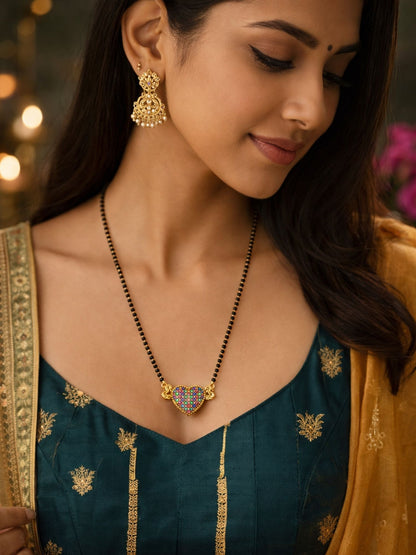 Short Mangalsutra Design Multicolor Heart Pendant for Women