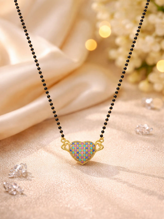 Short Mangalsutra Design Multicolor Heart Pendant for Women