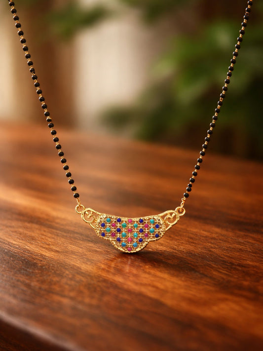 Rose Gold Short Mangalsutra Design Multicolor Stone Pendant