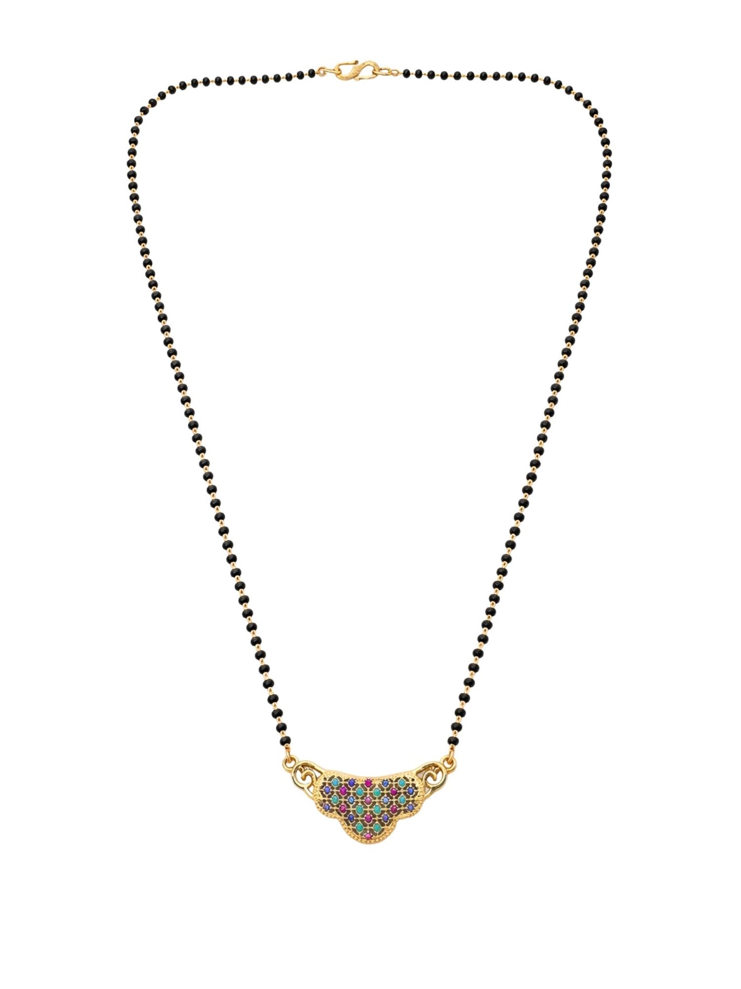 Rose Gold Short Mangalsutra Design Multicolor Stone Pendant