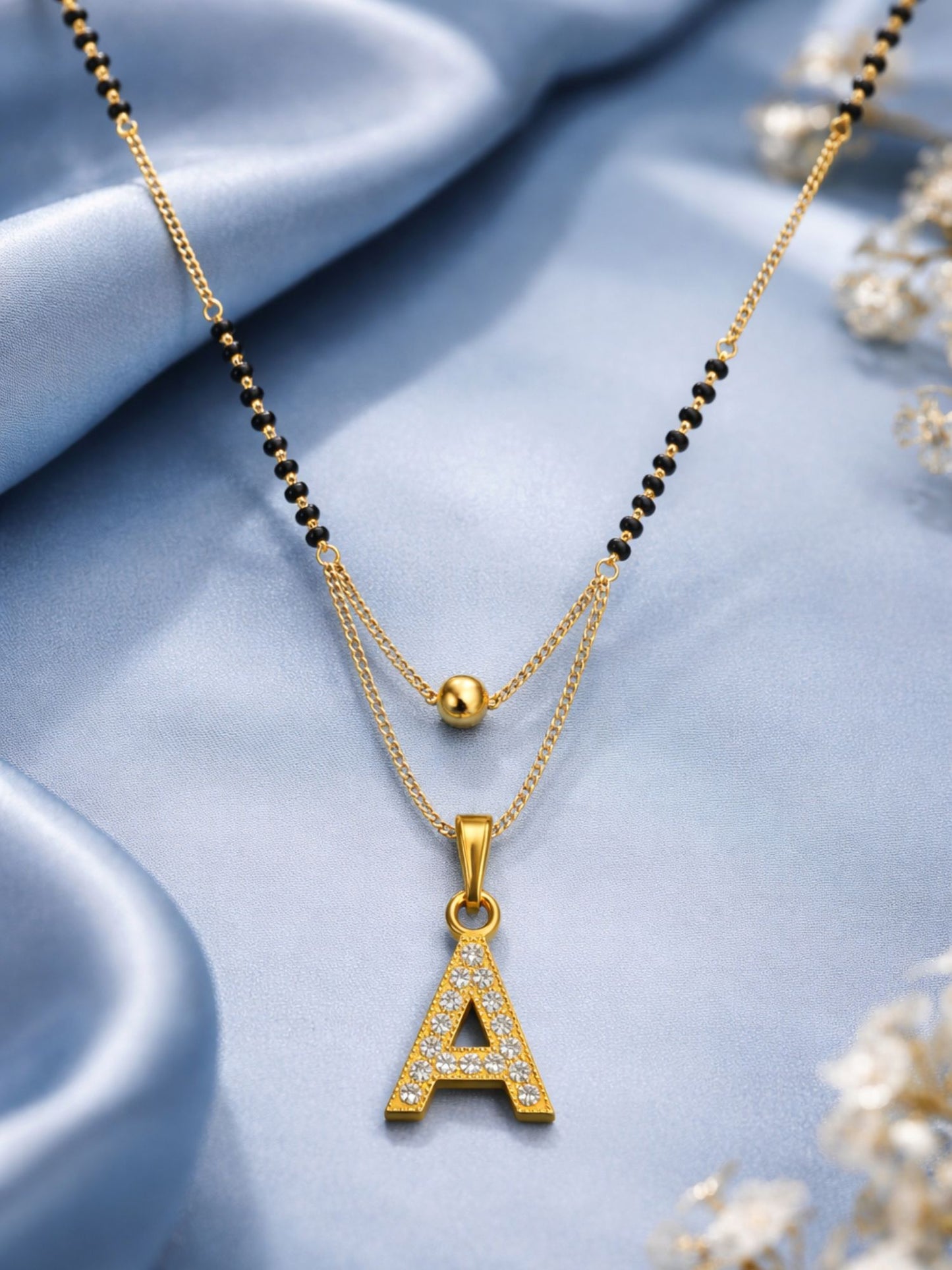 "A" To "Z" Letter Short Mangalsutra Designs with Gold Ball