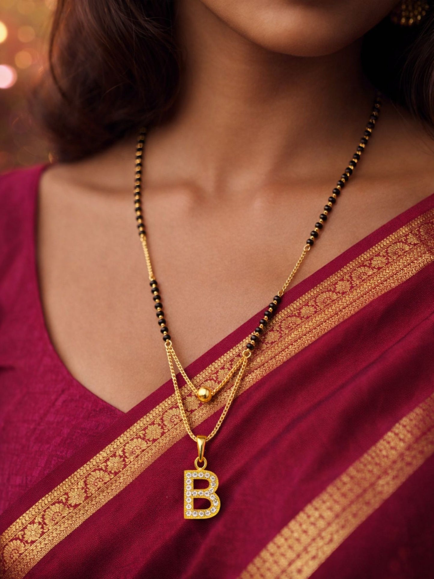 "A" To "Z" Letter Short Mangalsutra Designs with Gold Ball