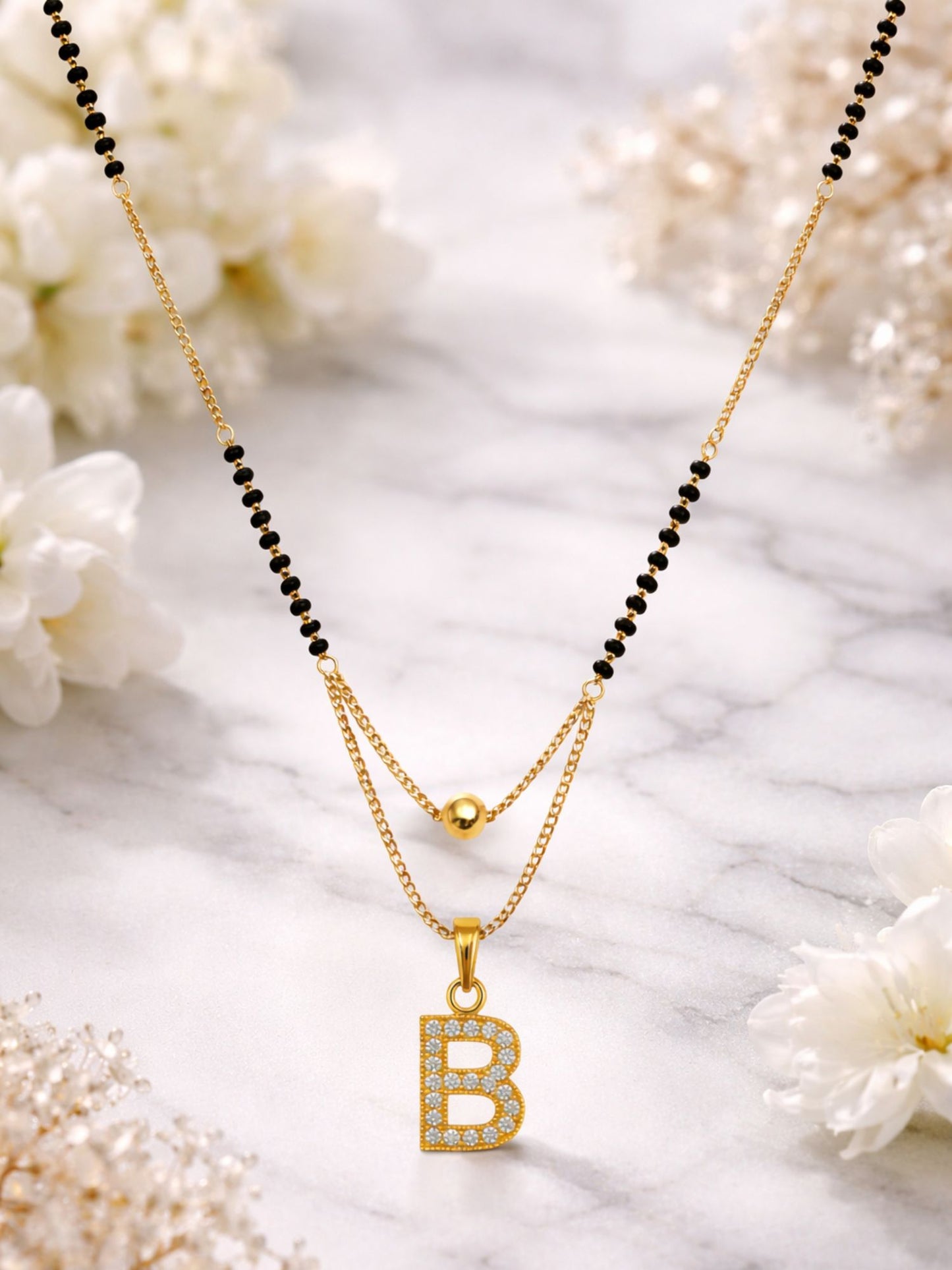 "A" To "Z" Letter Short Mangalsutra Designs with Gold Ball