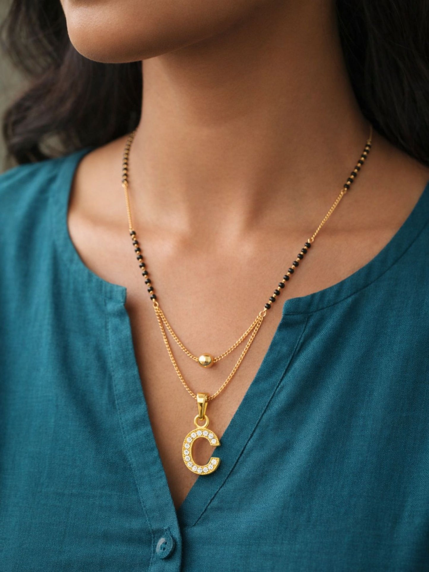 "A" To "Z" Letter Short Mangalsutra Designs with Gold Ball