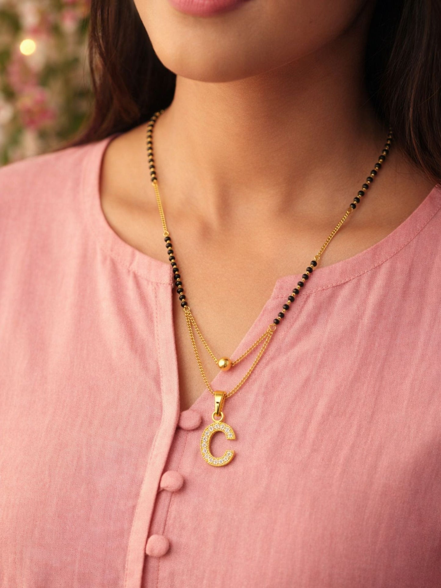 "A" To "Z" Letter Short Mangalsutra Designs with Gold Ball