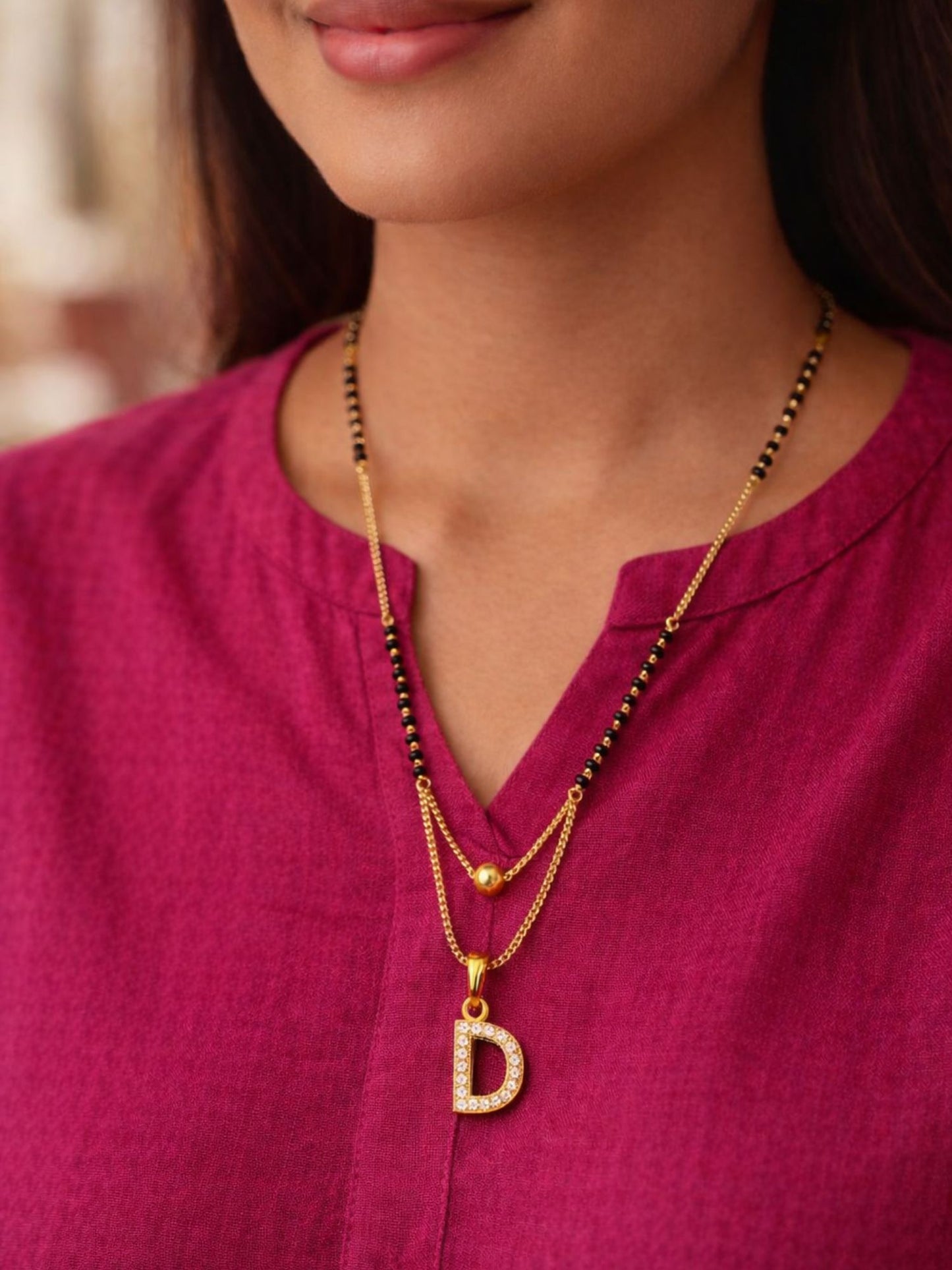 "A" To "Z" Letter Short Mangalsutra Designs with Gold Ball