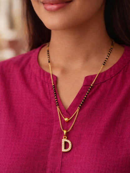 "A" To "Z" Letter Short Mangalsutra Designs with Gold Ball