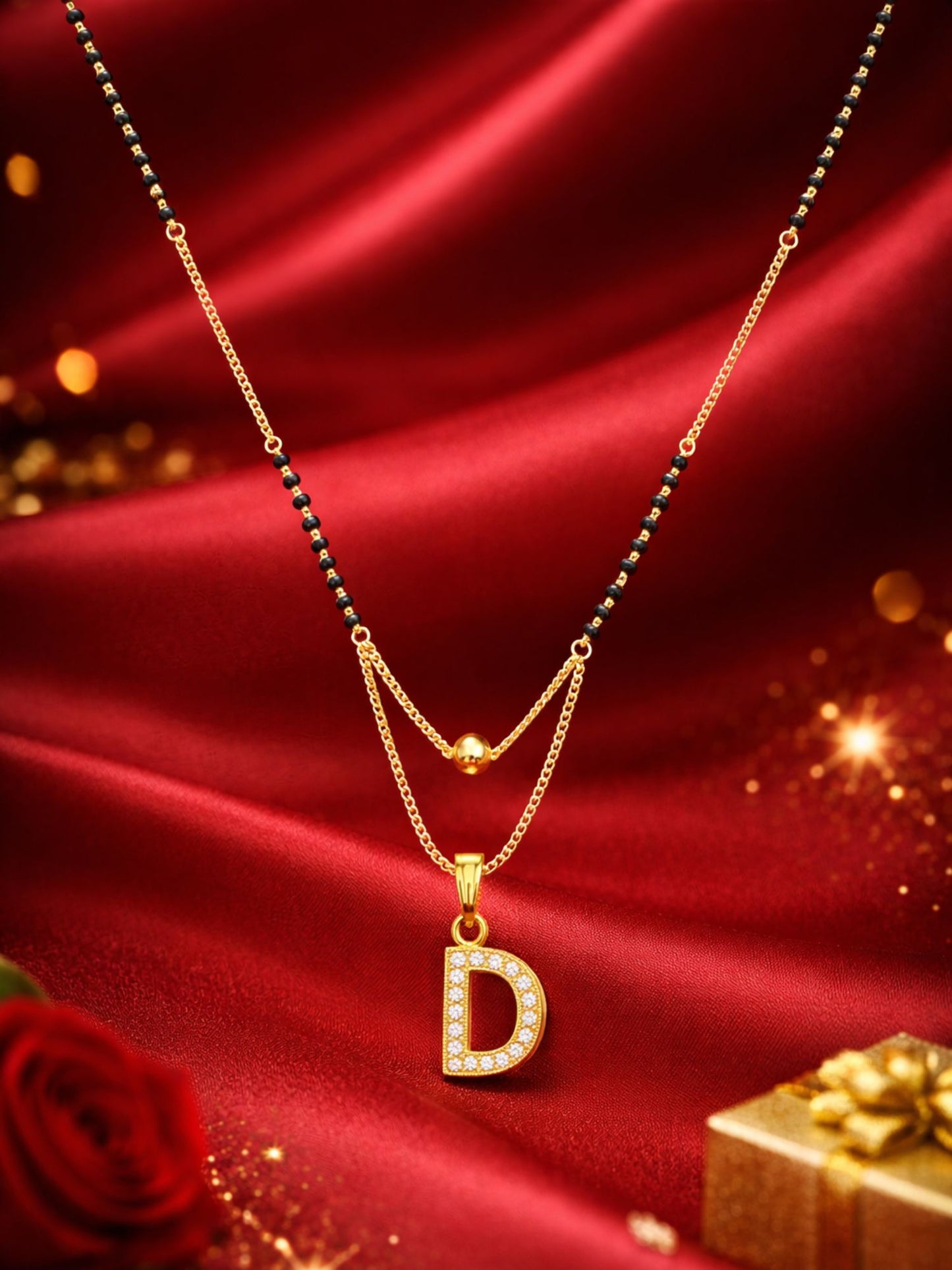 "A" To "Z" Letter Short Mangalsutra Designs with Gold Ball