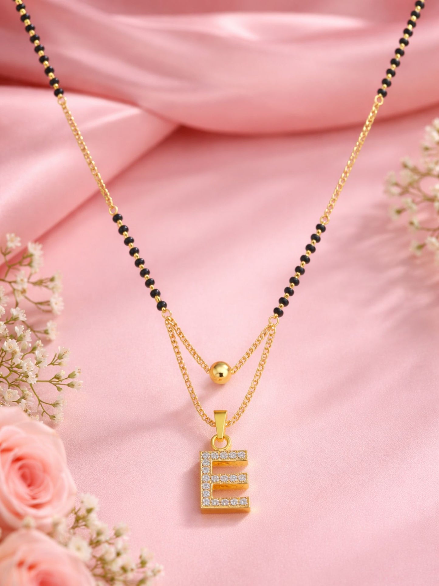 "A" To "Z" Letter Short Mangalsutra Designs with Gold Ball