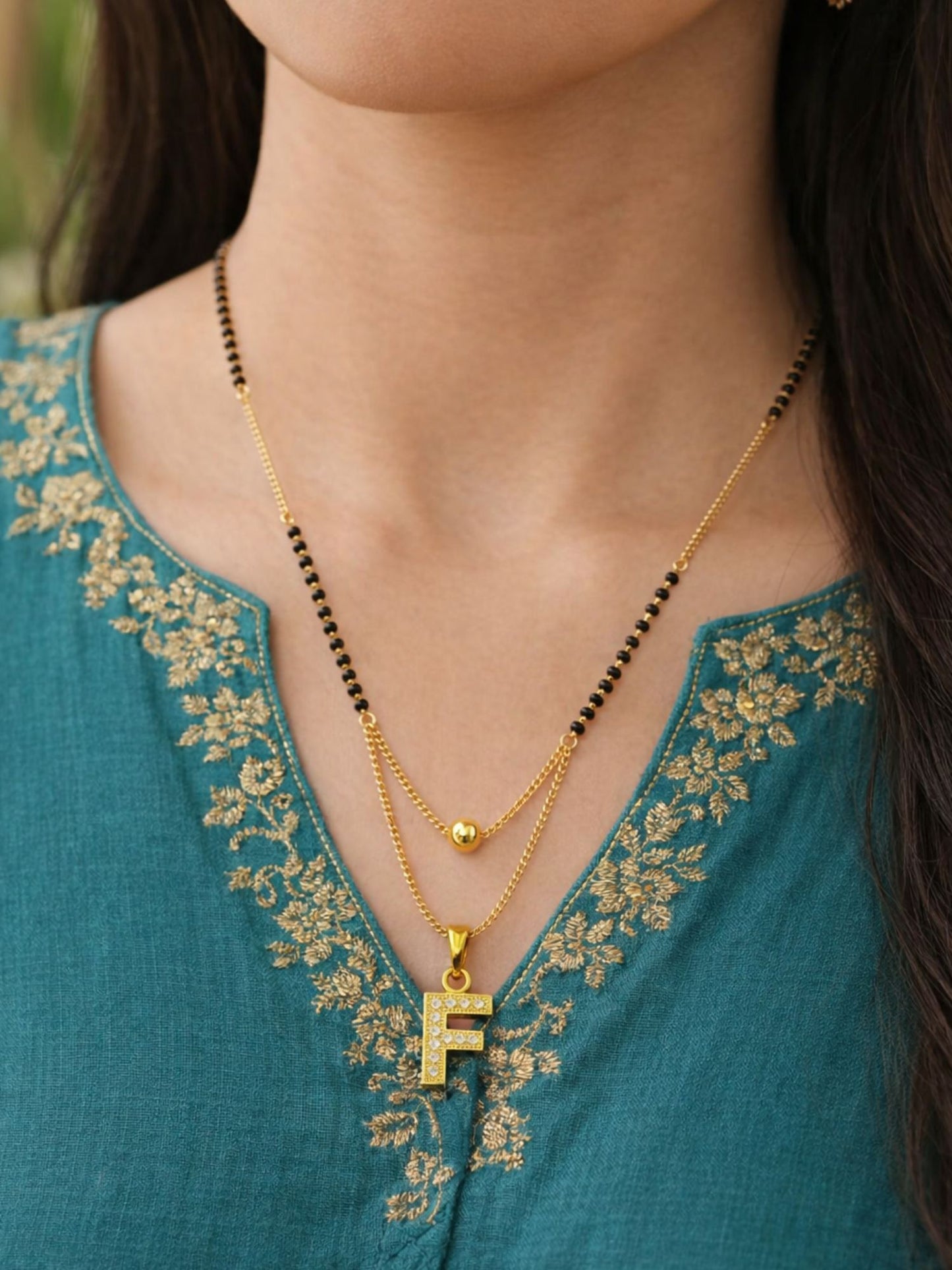 "A" To "Z" Letter Short Mangalsutra Designs with Gold Ball