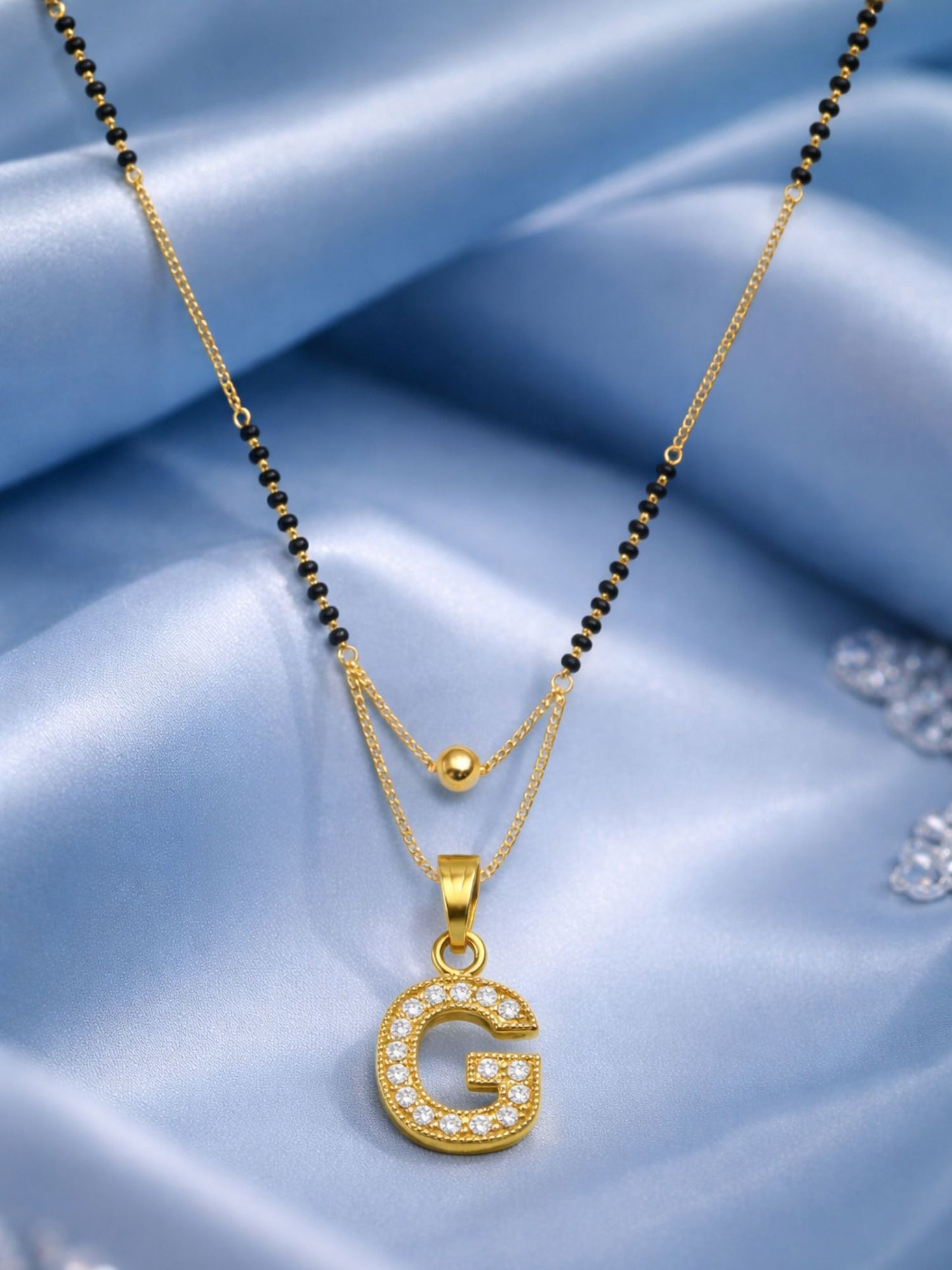 "A" To "Z" Letter Short Mangalsutra Designs with Gold Ball